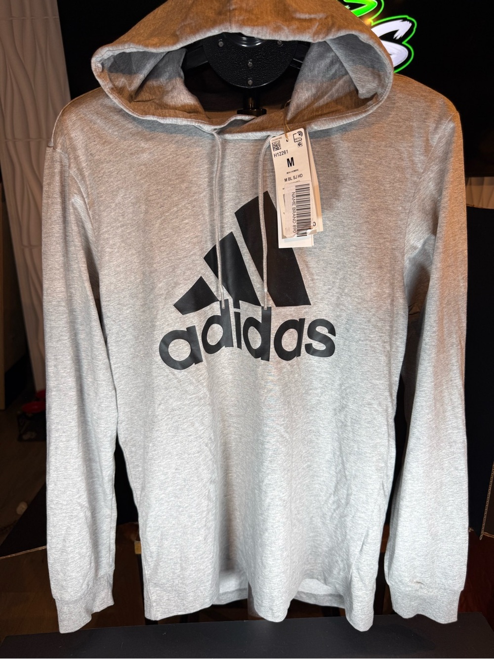 adidas Men’s Light Gray Zip-Up Hoodie with Black Logo size Med